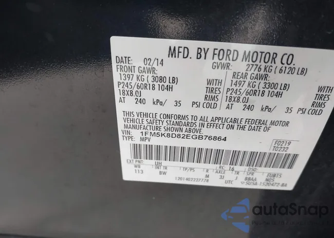 1FM5K8D82EGB76864: 43687761