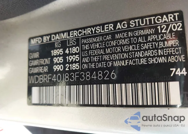 WDBRF40J83F384826: 43687765