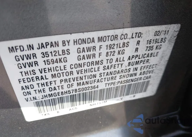 JHMGE8H57BS002364: 43687954