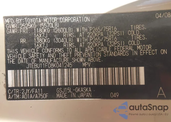 JTEBU11F08K041245: 43687955