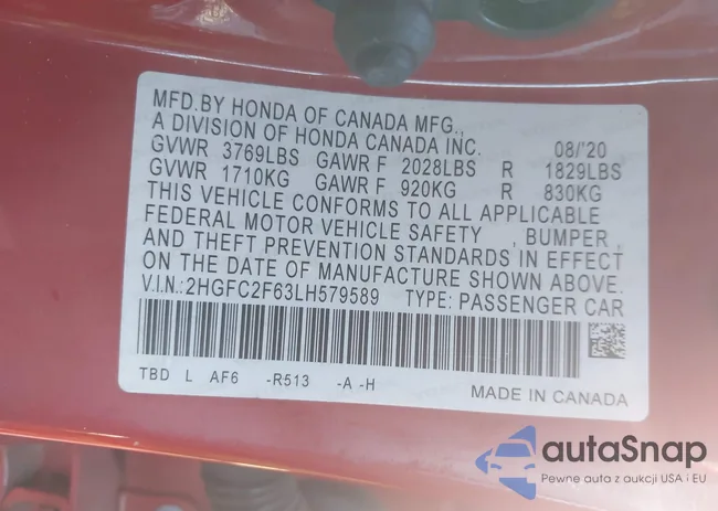 2HGFC2F63LH579589: 43688097