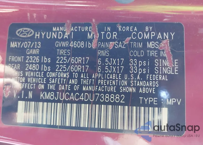 KM8JUCAC4DU738882: 43688100