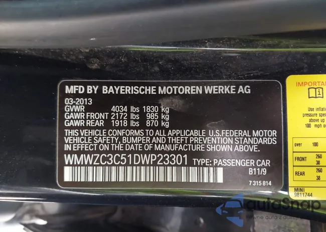 WMWZC3C51DWP23301: 43689433