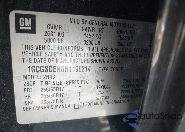 1GCGSCEN6H1190214: 43689627