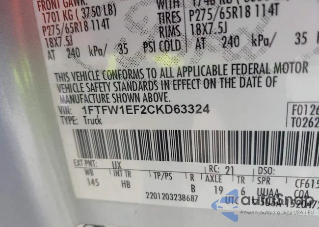 1FTFW1EF2CKD63324: 43690175