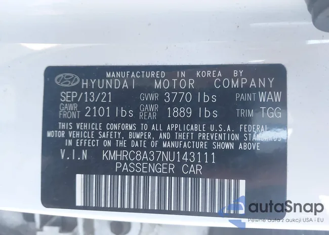 KMHRC8A37NU143111: 43690525