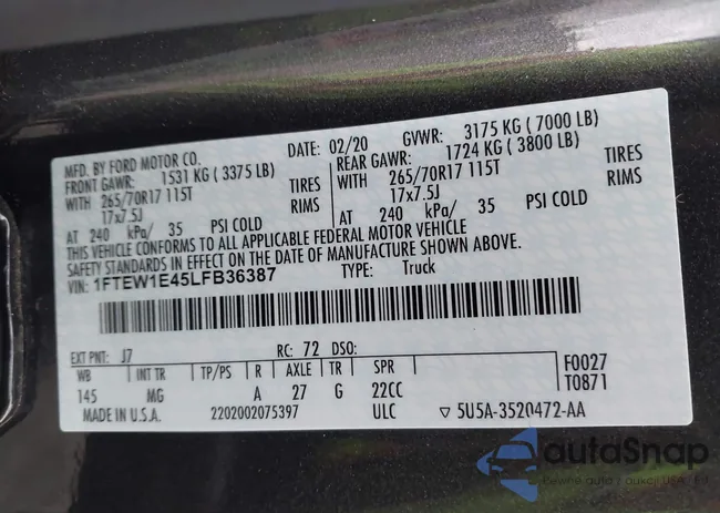 1FTEW1E45LFB36387: 43690650