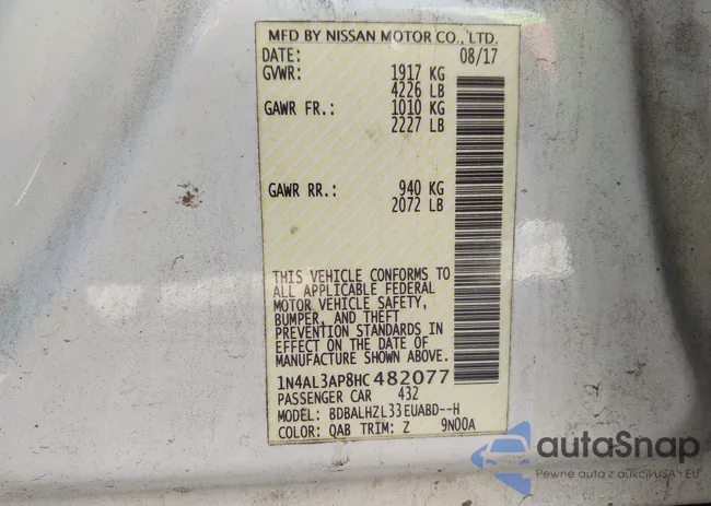 1N4AL3AP8HC482077: 43689908