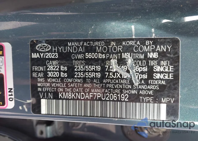 KM8KNDAF7PU206192: 43691235