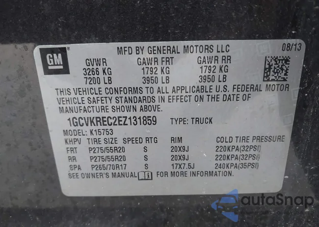 1GCVKREC2EZ131859: 43691307