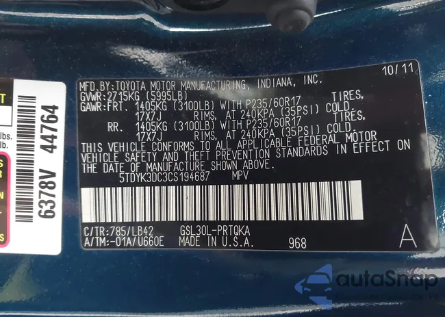 5TDYK3DC3CS194687: 43691466