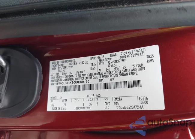 1FMCU9GX5GUB00165: 43691507