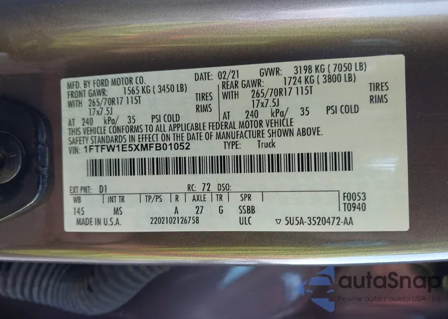 1FTFW1E5XMFB01052: 43691527