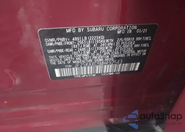 JF2SKAXC5MH492543: 43691534