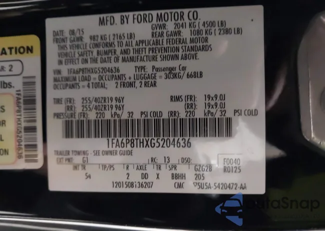 1FA6P8THXG5204636: 43691621