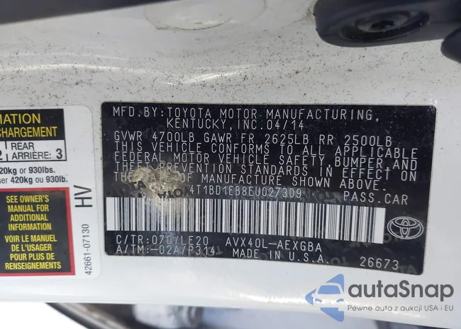 4T1BD1EB8EU027309: 43691688