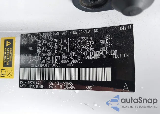 2T2ZK1BAXFC150608: 43691702