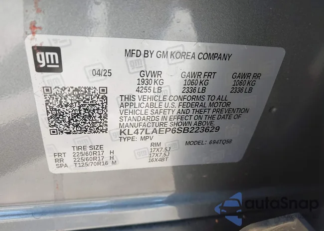 KL47LAEP6SB223629: 43690708