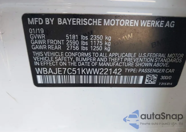 WBAJE7C51KWW22142: 43690747