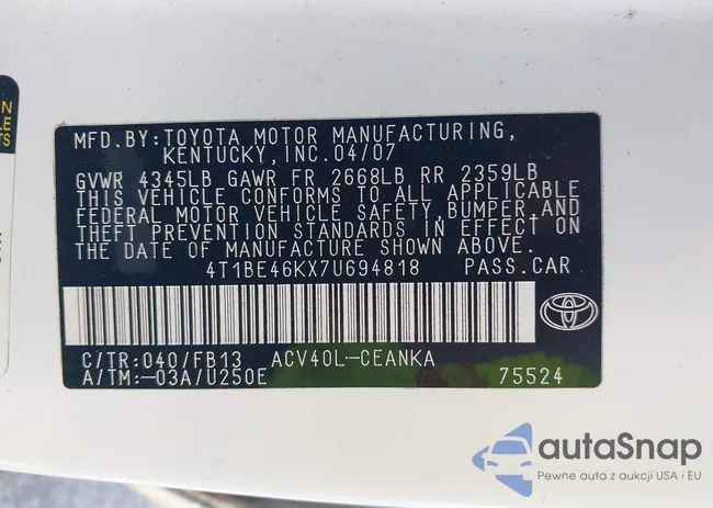 4T1BE46KX7U694818: 43690817