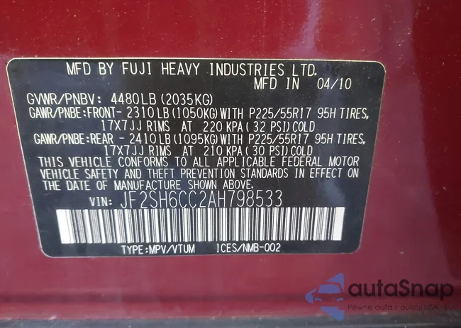 JF2SH6CC2AH798533: 43692452