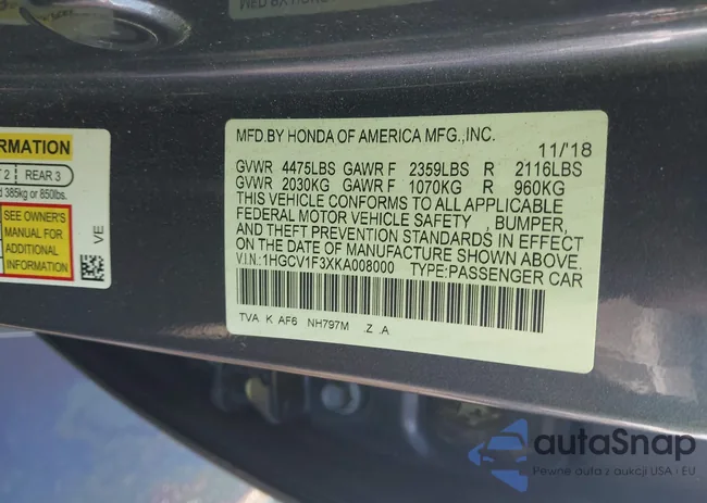 1HGCV1F3XKA008000: 43691773