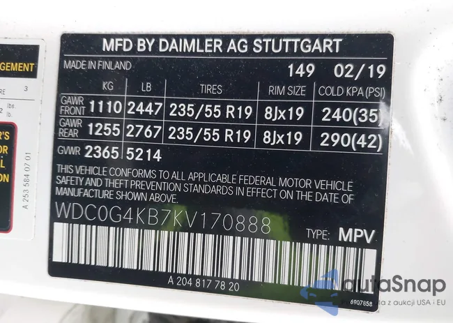 WDC0G4KB7KV170888: 43691890