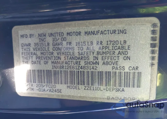 1NXBR12E61Z483142: 43691901