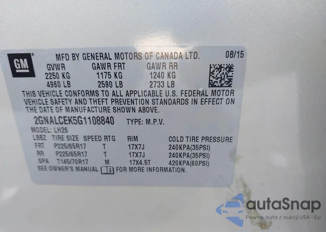 2GNALCEK5G1108840: 43691963