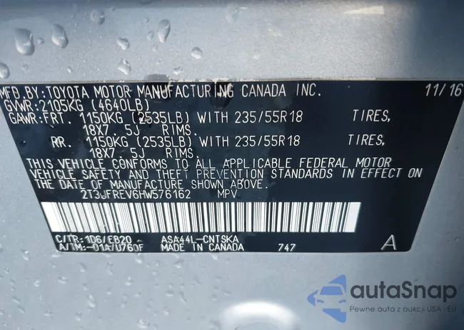 2T3JFREV6HW576162: 43691985