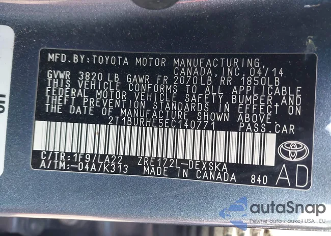 2T1BURHE5EC140771: 43693117