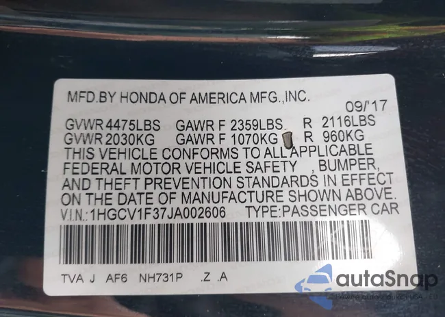 1HGCV1F37JA002606: 43693122