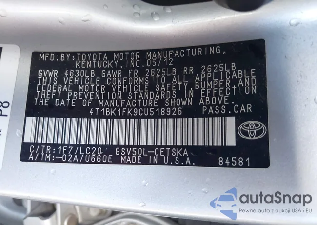 4T1BK1FK9CU518926: 43693333