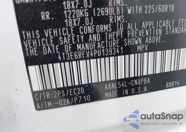 4T3E6RFV4PU139341: 43693427