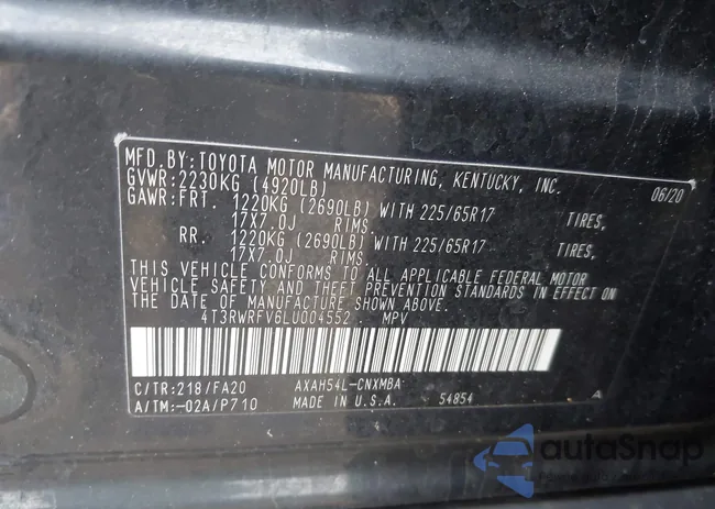 4T3RWRFV6LU004552: 43693493