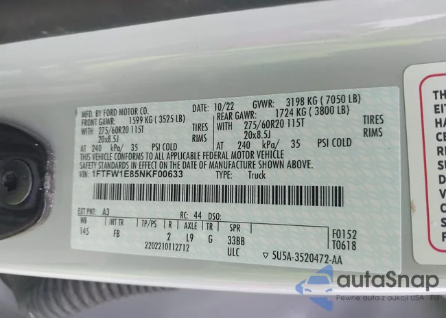 1FTFW1E85NKF00633: 43693551