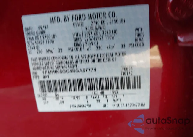 1FMWK8GC4SGA67774: 43692793