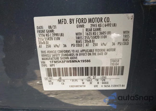 1FM5K8FW8MNA19586: 43692993