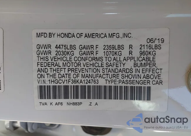 1HGCV1F36KA124763: 43694101