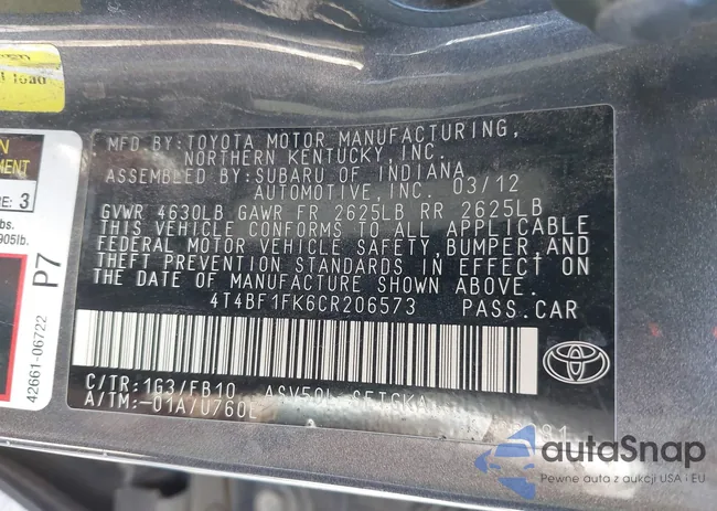 4T4BF1FK6CR206573: 43694192