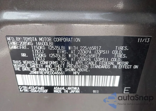 JTMRFREV9ED048661: 43694348