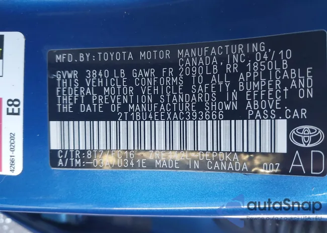 2T1BU4EEXAC393666: 43694473