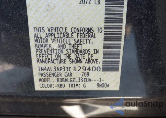 1N4AL3AP3JC129400: 43694599