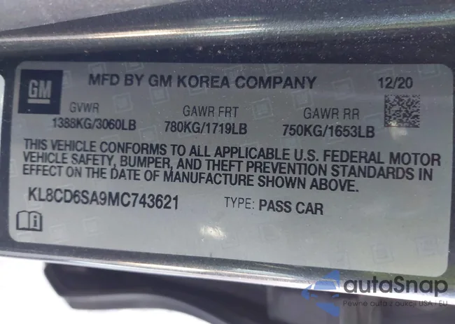 KL8CD6SA9MC743621: 43694674