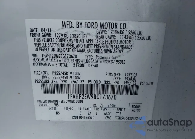 1FAHP2EW9BG173670: 43693708