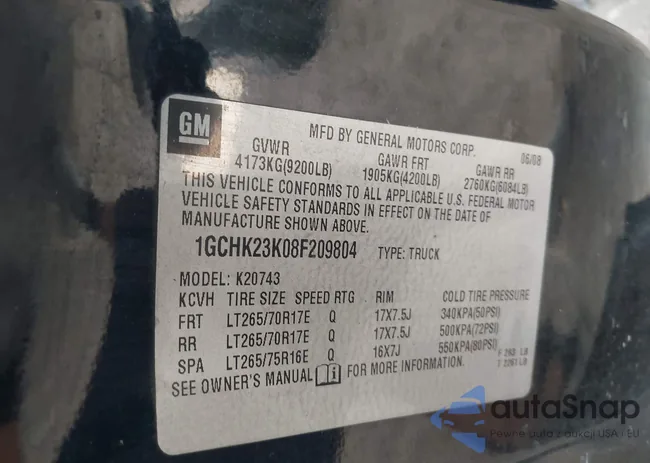 1GCHK23K08F209804: 43693849