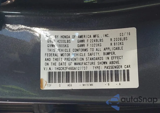 1HGCR2F46GA127737: 43693997