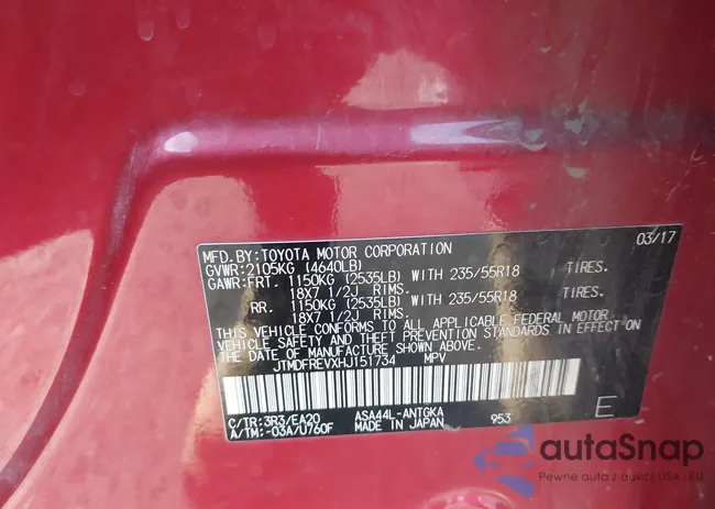 JTMDFREVXHJ151734: 43695236