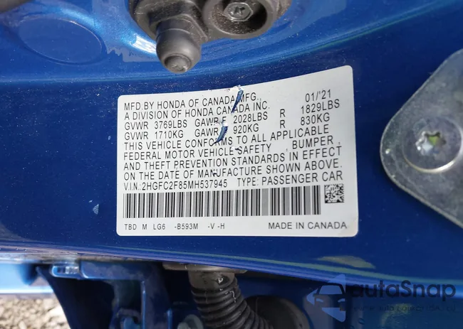 2HGFC2F85MH537945: 43695399