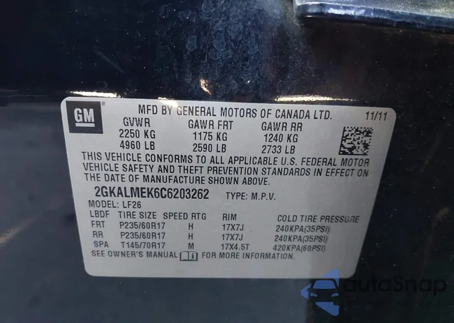 2GKALMEK6C6203262: 43695486